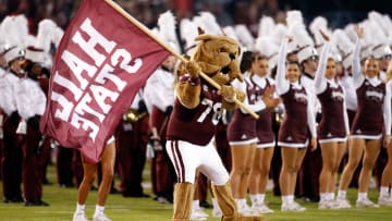 Nov 23, 2023; Starkville, Mississippi, USA; Mississippi State Bulldogs mascot Bully waves a flag