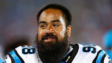 Carolina Panthers defensive tackle Star Lotulelei stands on the sidelines during the game against the Houston Texans.
