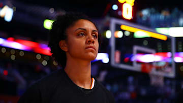 Sep 9, 2014; Phoenix, AZ, USA; Phoenix Mercury forward Candice Dupree (4) against the Chicago Sky during game two of the WNBA Finals at US Airways Center. Mandatory Credit: Mark J. Rebilas-Imagn Images
