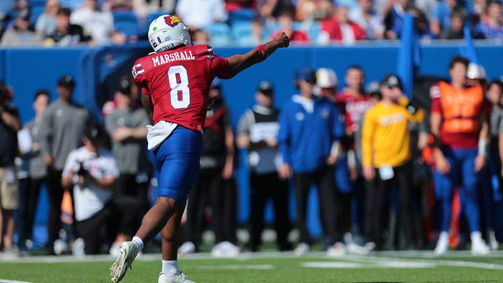 Kansas Jayhawks quarterback Isaiah Marshall (8) 