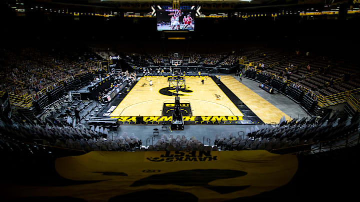 The stands are empty with the exception of family members  during a NCAA Big Ten Conference women's basketball game against Nebraska on senior day, Saturday, March 6, 2021, at Carver-Hawkeye Arena in Iowa City, Iowa.

210306 Neb Iowa Wbb 041 Jpg