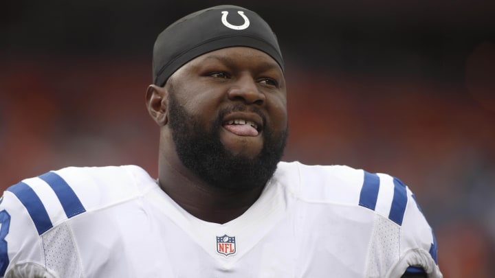 Former Indianapolis Colts tackle Gosder Cherilus on the field in 2014.