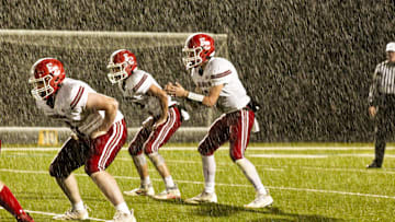Fort Cherry quarterback Matt Sieg calls for the snap against Rochester during the Nov. 11 WPIAL Class 1A quarterfinal matchup at South Fayette High School.