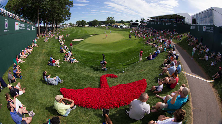 The 18th hole at TPC River Highlands, home of the Travelers Championship since 1984.  | Bill Streicher-Imagn Images
