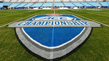 Dec 2, 2017; Charlotte, NC, USA; A view of the logo at center field prior to the game between the Clemson Tigers and the Miami Hurricanes in the ACC championship game at Bank of America Stadium. Mandatory Credit: Jeremy Brevard-Imagn Images