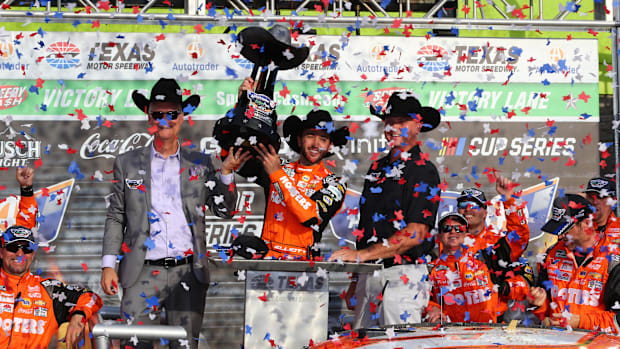 NASCAR Cup Series driver Chase Elliott (9) celebrates in Victory Lane.