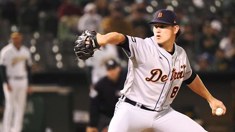 Sep 22, 2023; Oakland, California, USA; Detroit Tigers relief pitcher Tyler Holton (87) pitches the