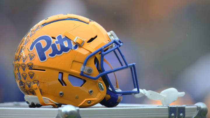 Oct 26, 2019; Pittsburgh, PA, USA;   A Pittsburgh Panthers helmet sits on the sidelines against the Miami Hurricanes during the second quarter at Heinz Field. Miami won 16-12. Mandatory Credit: Charles LeClaire-USA TODAY Sports