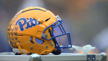 Oct 26, 2019; Pittsburgh, PA, USA;   A Pittsburgh Panthers helmet sits on the sidelines against the Miami Hurricanes during the second quarter at Heinz Field. Miami won 16-12. Mandatory Credit: Charles LeClaire-Imagn Images