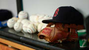 Jun 28, 2015; St. Petersburg, FL, USA; Boston Red Sox hat and glove lay in the dugout against the Tampa Bay Rays at Tropicana Field. Mandatory Credit: Kim Klement-USA TODAY Sports