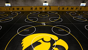 The practice mats for the Iowa wrestling programs are pictured at the Goschke Family Wrestling Traning Center Thursday, May 30, 2024 in Iowa City, Iowa.