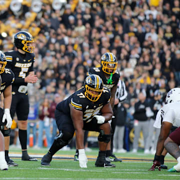 Nov 8, 2025; Columbia, Missouri, USA; Missouri Tigers quarterback Matt Zollers waits for a snap in the Missouri matchup against Texas A&M at Faurot Field.