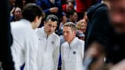 Gonzaga assistant Brian Michaelson (left) and head coach Mark Few (right).