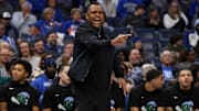 Feb 4, 2023; Memphis, Tennessee, USA; Tulane Green Wave head coach Ron Hunter reacts during the first half against the Memphis Tigers at FedExForum.