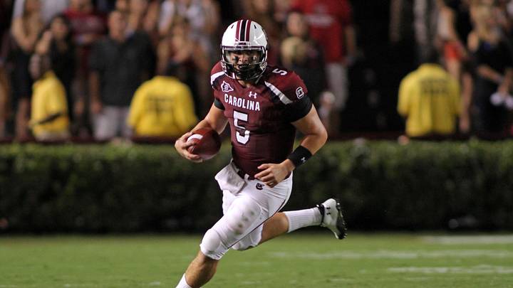 Sep 24, 2011; Columbia, SC, USA; South Carolina Gamecocks quarterback Stephen Garcia (5) scrambles against the Vanderbilt Commodores during the third quarter at Williams Brice Stadium.  The Gamecocks defeated the Commodores, 21-3. Mandatory Credit: Jeremy Brevard-Imagn Images