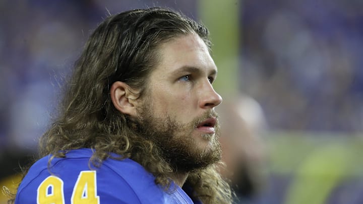 Oct 23, 2021; Pittsburgh, Pennsylvania, USA;  Pittsburgh Panthers long snapper Cal Adomitis (94) looks on from the sidelines against the Clemson Tigers during the fourth quarter at Heinz Field. Mandatory Credit: Charles LeClaire-Imagn Images