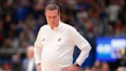 Kansas coach Bill Self looks back at his bench after a play in the second half of Friday's game against Connecticut inside Allen Fieldhouse.
