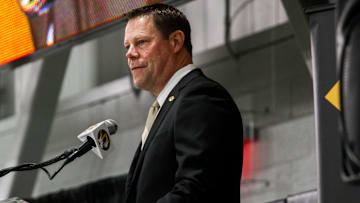 Missouri athletic director Laird Veatch speaks during a press conference inside Stephens Indoor Facility on April 26, 2024 in Columbia, Mo.
