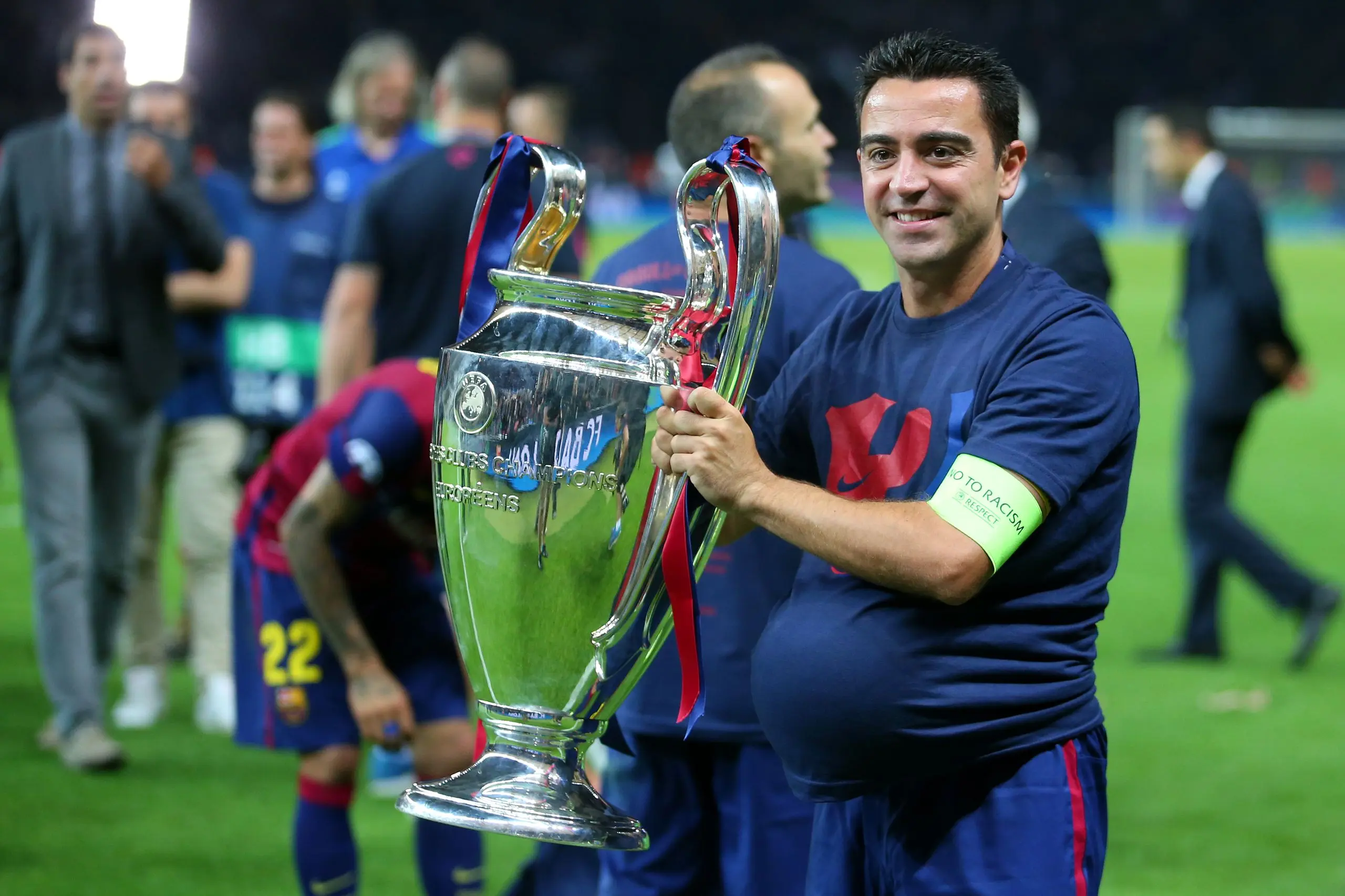 Xavi Hernandez with the Champions League trophy.