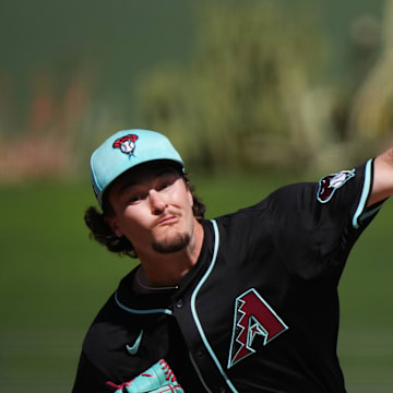 Arizona Diamondbacks' Blake Walston (48) pitches against the Texas Rangers at Surprise Stadium on Sunday, March 2, 2025.