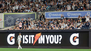 Aug 30, 2024; Bronx, New York, USA; Fans chant to resign New York Yankees right fielder Juan Soto (22) during the sixth inning against the St. Louis Cardinals at Yankee Stadium. Mandatory Credit: Vincent Carchietta-USA TODAY Sports