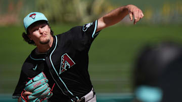 Arizona Diamondbacks' Blake Walston (48) pitches against the Texas Rangers at Surprise Stadium on Sunday, March 2, 2025.