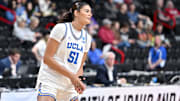 UCLA Bruins center Lauren Betts (51) stretches before a the Elite 8 NCAA Tournament basketball game against the LSU Lady Tigers at Spokane Arena. 