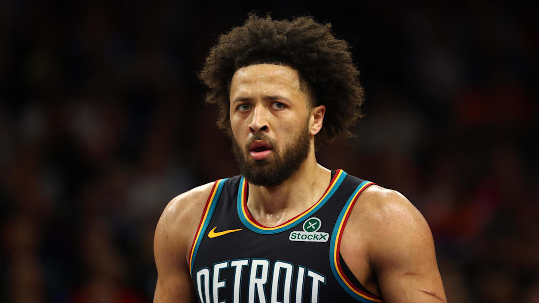 Jan 29, 2026; Phoenix, Arizona, USA; Detroit Pistons guard Cade Cunningham (2) against the Phoenix Suns at Mortgage Matchup Center. Mandatory Credit: Mark J. Rebilas-Imagn Images