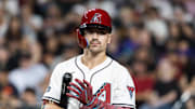 Sep 16, 2025; Phoenix, Arizona, USA; Arizona Diamondbacks outfielder Corbin Carroll against the San Francisco Giants at Chase Field. Mandatory Credit: Mark J. Rebilas-Imagn Images