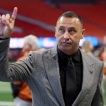 Jan 1, 2025; Atlanta, GA, USA; Texas Longhorns head coach Steve Sarkisian before the Peach Bowl at Mercedes-Benz Stadium. 