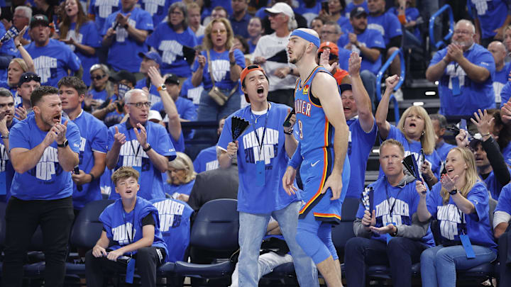 Thunder fans cheer for Alex Caruso. Thunder fans cheer for Alex Caruso.