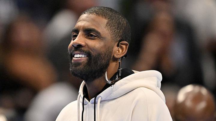 Nov 14, 2025; Dallas, Texas, USA; Dallas Mavericks guard Kyrie Irving looks on during the second half against the LA Clippers in an NBA Cup game at the American Airlines Center. Mandatory Credit: Jerome Miron-Imagn Images