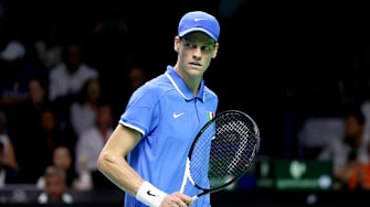 Jannik Sinner reacts to a point during the 2024 Davis Cup Finals.