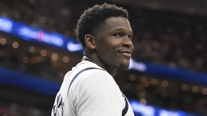 Jul 10, 2024; Las Vegas, Nevada, USA; USA guard Anthony Edwards (5) looks on in the fourth quarter against Canada in the USA Basketball Showcase at T-Mobile Arena. Mandatory Credit: Candice Ward-USA TODAY Sports