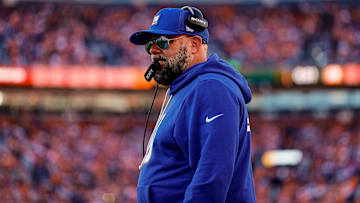 Oct 19, 2025; Denver, Colorado, USA; New York Giants head coach Brian Daboll looks on in the third quarter against the Denver Broncos at Empower Field at Mile High. Mandatory Credit: Isaiah J. Downing-Imagn Images