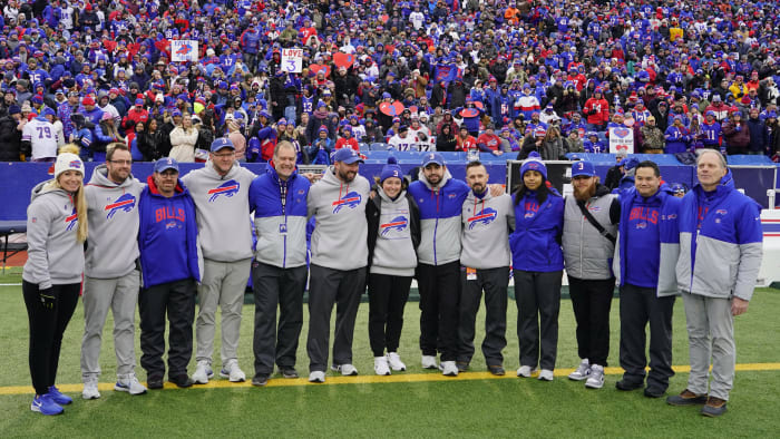 Jan 8, 2023; Orchard Park, New York, USA; The Buffalo Bills training staff is recognized prior to