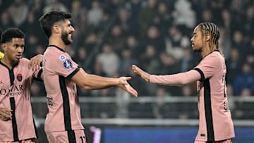 Barcola thanking Asensio following his thrid assists of the night against Angers SCO