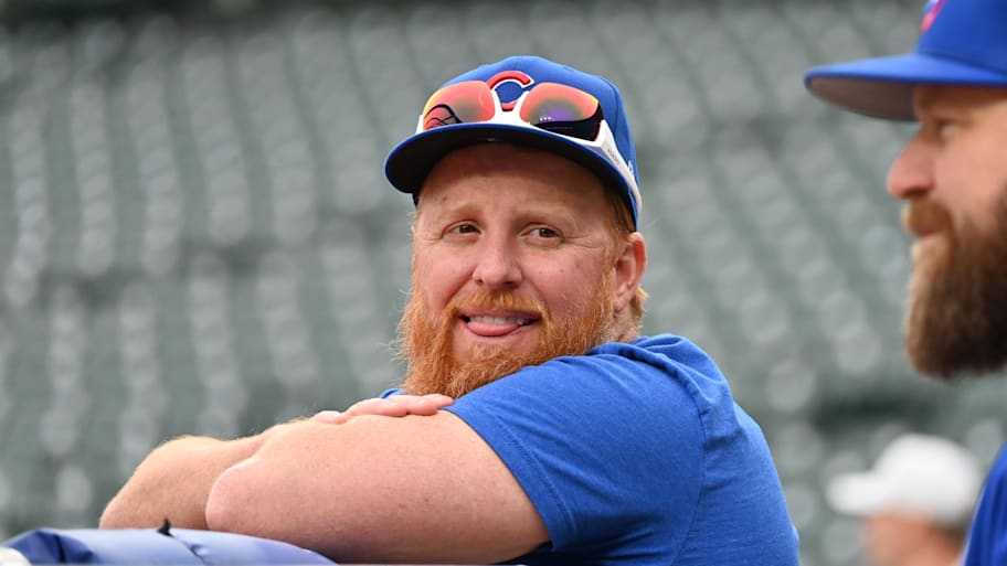 Justin Turner makes a face in the dugout earlier this season. | Patrick Gorski-Imagn Images
