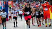 Runner CJ Hunnewell runs the last meters of the 2024 New York City Marathon in New York City