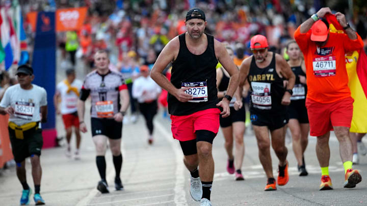Runner CJ Hunnewell runs the last meters of the 2024 New York City Marathon in New York City Runner CJ Hunnewell runs the last meters of the 2024 New York City Marathon in New York City