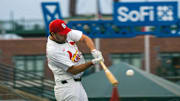 St. Louis' Adam Wainwright hits during MLB's Home Run Derby X at Principal Park on Aug. 30, 2025, in Des Moines.