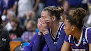 Mar 31, 2025; Birmingham, AL, USA; TCU Horned Frogs center Sedona Prince (13) reacts near the end of a loss to the Texas Longhorns during the second half of an Elite 8 NCAA Tournament game at Legacy Arena. Mandatory Credit: Vasha Hunt-Imagn Images