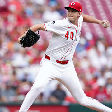 Cincinnati Reds pitcher Nick Lodolo (40) throws a pitch in the first inning of a MLB game between the Cincinnati Reds and San Diego Padres, Sunday, June 29, 2025, at Great American Ball Park in Downtown Cincinnati.