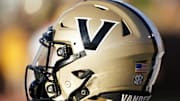 Oct 22, 2022; Columbia, Missouri, USA; A detail view of a Vanderbilt Commodores helmet against the Missouri Tigers during the second half of the game at Faurot Field at Memorial Stadium. Mandatory Credit: Denny Medley-Imagn Images