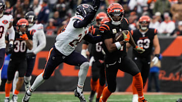 Bengals Ja'Marr Chase takes the ball down the field during their game against the Bears at Paycor Stadium on Sunday November 2, 2025. The Bears won the game with a final score of 47-42.