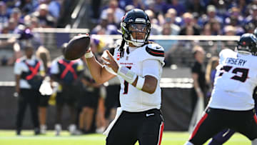 Oct 5, 2025; Baltimore, Maryland, USA; Houston Texans quarterback C.J. Stroud (7) throws during the second quarter against the Baltimore Ravens at M&T Bank Stadium. Mandatory Credit: Rafael Suanes-Imagn Images