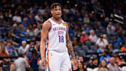 Oct 9, 2023; Oklahoma City, Oklahoma, USA; Oklahoma City Thunder forward Keyontae Johnson (18) during the game against the San Antonio Spurs at Paycom Center. Mandatory Credit: Rob Ferguson-Imagn Images