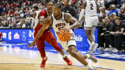Mar 14, 2024; Nashville, TN, USA;  South Carolina Gamecocks guard Ta'Lon Cooper (55) dribbles against the Arkansas Razorbacks during the second half at Bridgestone Arena. Mandatory Credit: Steve Roberts-USA TODAY Sports