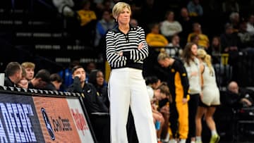 Iowa head coach Jan Jensen watches her team compete against the Southern Jaguars Nov. 3, 2025 during a women’s college basketball game at Carver-Hawkeye Arena in Iowa City, Iowa.