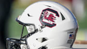 Nov 13, 2021; Columbia, Missouri, USA; A general view of a South Carolina Gamecocks helmet against the Missouri Tigers during the first half at Faurot Field at Memorial Stadium. Mandatory Credit: Denny Medley-Imagn Images
